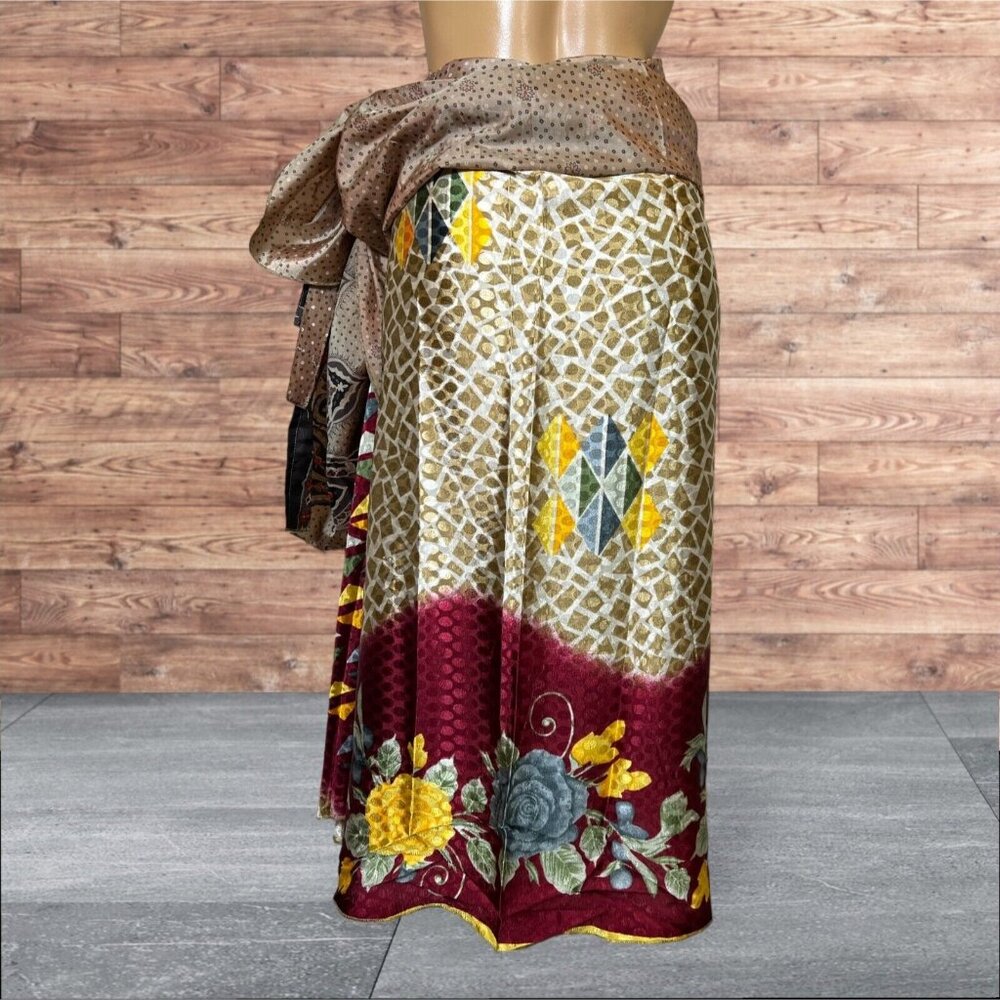 Boho Wrap Skirt Double Layer Sari One Size Multi Wear 36 Travel Festival Hippie - Picture 5 of 6